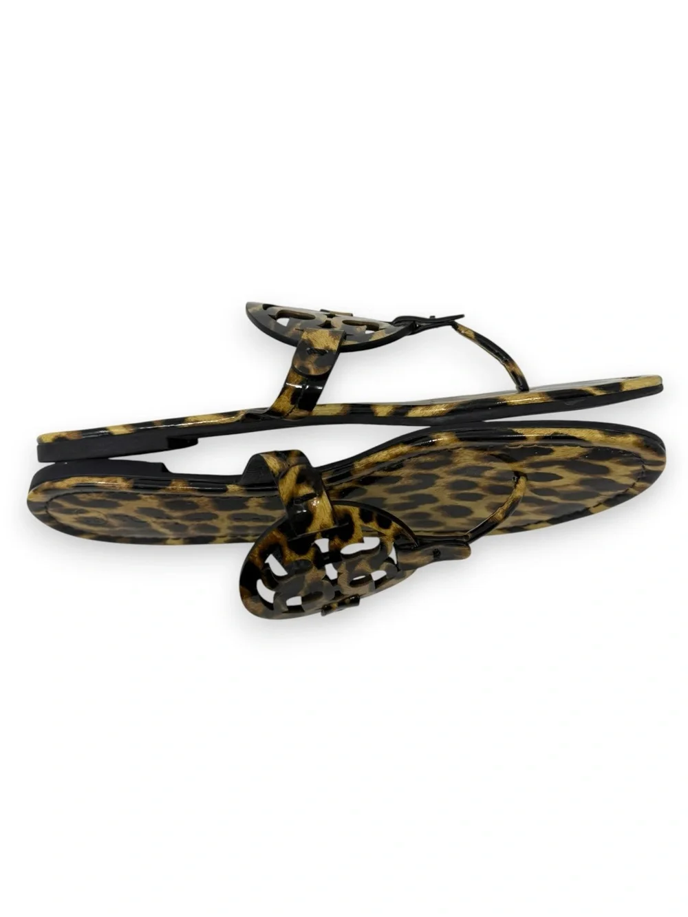 Tory Burch Patent Leather Leopard Miller Thong Sandal Brown Tan 10 Women’s